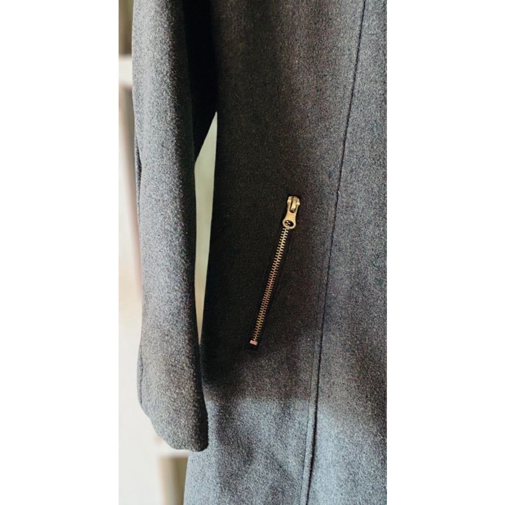 Miss London Womens Medium Charcoal Gray Asymmetric Zip Urban Mod Wool Blend Coat - Picture 8 of 15